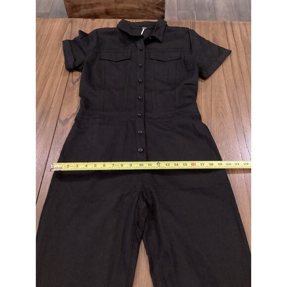 YFB Young Fabulous & Broke Short Sleeve Button Down Chest Pocket Black Jumpsuit - Picture 11 of 16